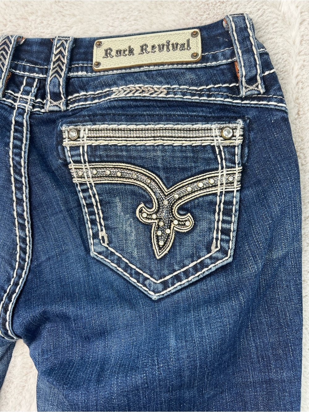 Rock Revival Jeans Low Rise Mei Ankle Skinny Size 29 Fit Dark Wash Blue Bling - Picture 13 of 13